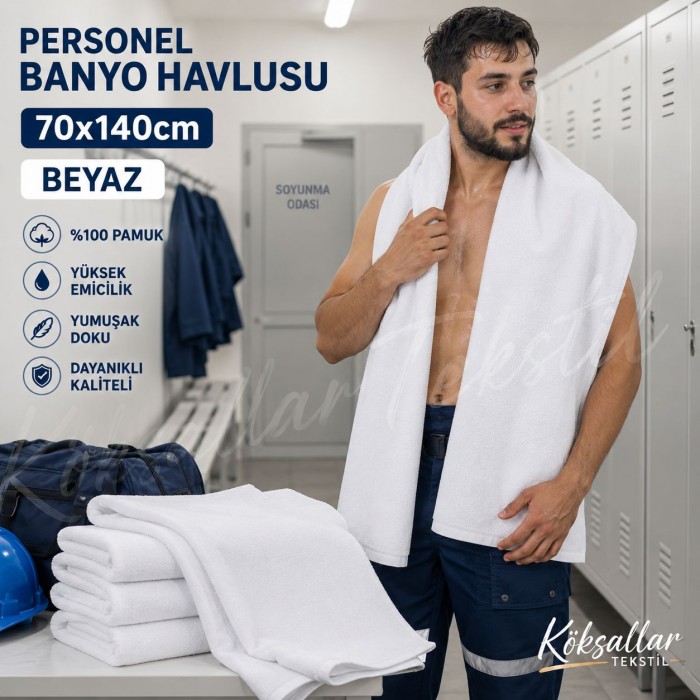 Personel Banyo Havlusu 70x140cm Beyaz
